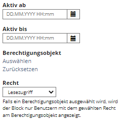 das Menü zeigt die Datumsauswahl, die Möglichkeit, das Berechtigungsobjekt auszuwählen sowie ein Dropdownmenü zur Spezifikation des Rechts, welches verglichen werden soll